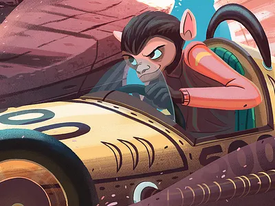 Animal Racers animals cars childrens digital illustration monkey rabbit racing