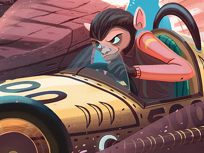 Animal Racers animals cars childrens digital illustration monkey rabbit racing