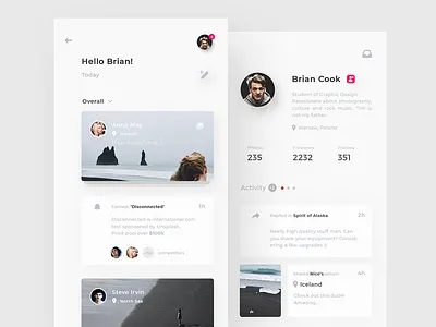 Feed & Profile app ios minimalistic mobile photography simple ui ux
