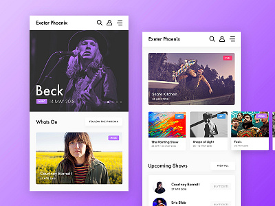 Exeter Phoenix Mobile View arts debut design events graphic design interface mobile responsive ui ux website