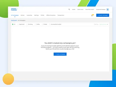CrowdFunding Project - Dashboard All Campaigns View campaigns concept crowdfunding dashboard filters homepage design process product design stats uiux design