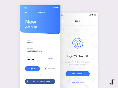 Sign Up & Log In app facebook ios login signup touchid ui ux