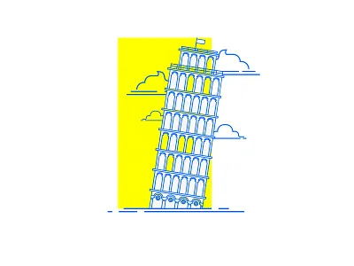 The Leaning Tower Of Pisa, Italy blue building clouds details italy leaningtower linework outline pisa tower yellow