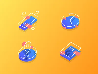 Isometric Flat Icons blue clock flat gradients icon icons isometric location photos smartphone yellow