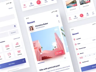 Flytta App 10clouds account app interface mobile newsfeed profile real estate ui ux