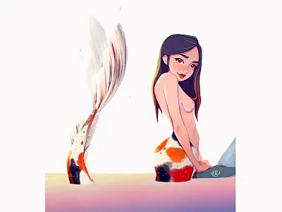 Koi mermaid, mermay challenge. challenge day1 fish girl illustration instagram japanese koi mermaid mermay