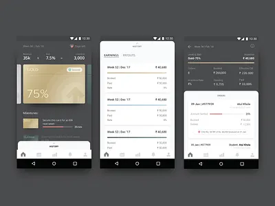 Incentive Tab for Sales agents achievement android app card digital earnings payout sales target ui ux