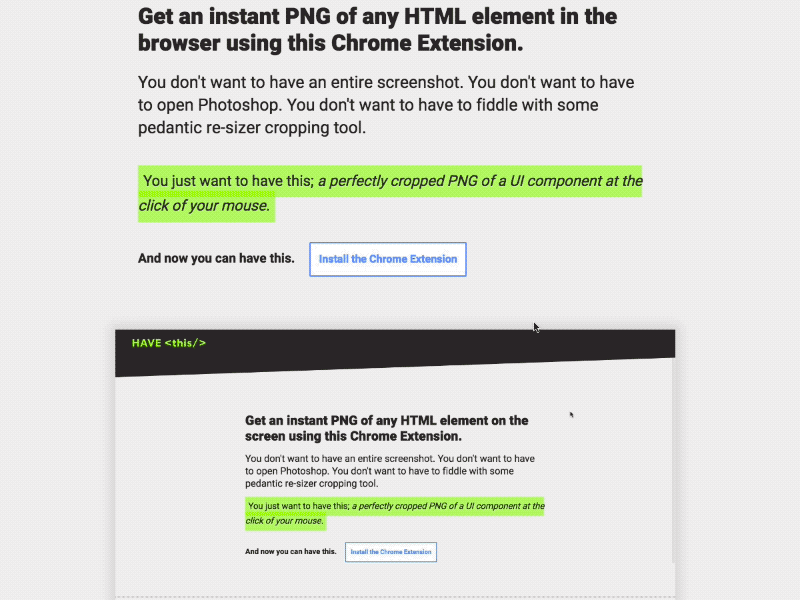Instant PNG from any HTML element (Chrome Extension) chrome extension demo design tool prototyping