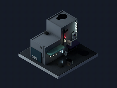 Koreatown 3d building c4d cartoon cinema 4d city isometric korea lighting materials rain shading