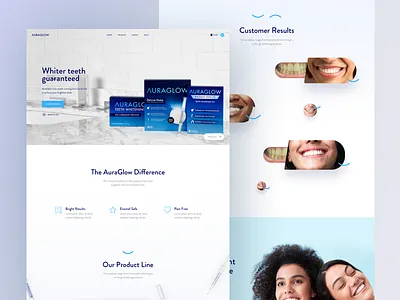 Auraglow - Landing Page auraglow clean dental glow glowing teeth teeth whitening ui webdesign whitening
