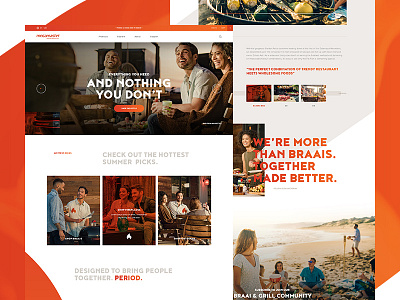 Together Made Better. buddies exploration fire flame food grid grilling orange ui ux web design