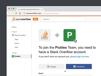 Stack Overflow for Teams creation login onboarding user experience workflow