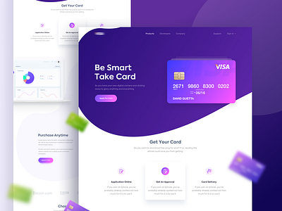 Be Smart Take Card : Smart Card Smart UI card design finance gradient homepage landing money paypal smart ui visa