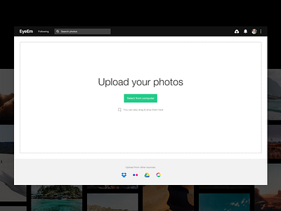 EyeEm - Web upload interface branding interface minimalism photography product design startup typography ui upload ux web white