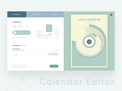 Life Calendar Web Editor checkout custom desktop editor form personalize size steps ui design web web app website