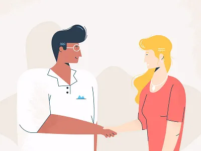 A friendly handshake animation character character design design flat illustration man office texture woman