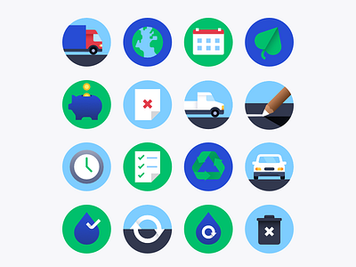 Rollpark icons calendar car cycle drop icon icons pencil recycle road trash truck water