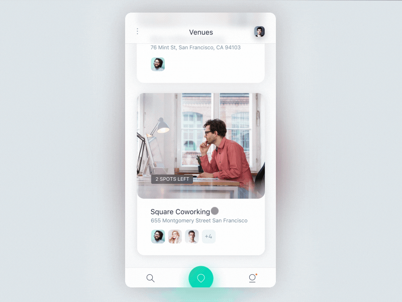 Coworking Space App animation booking calendar dashboard loading login onboarding registration shopping spinner