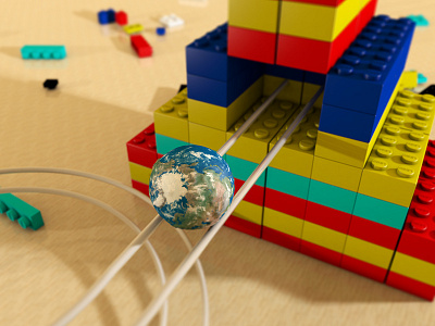 Earth is a lego brick 3d animation c4d design earth illustration legos rails render splines