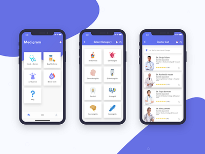 Medigram - Mobile App ambulance android app blood drug gradient ios medical minimal ui ux