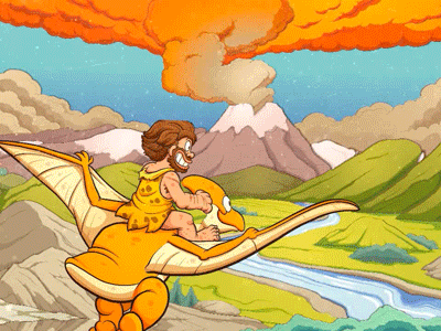 TakeMeAway ae color duik illustrator primitive ps pterosaur scene stoneage volcano volumax