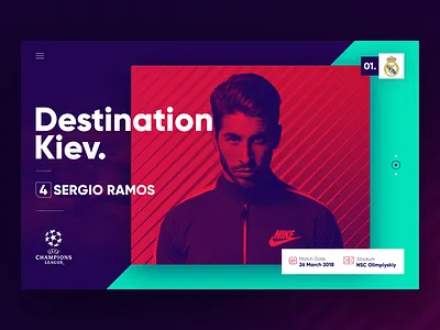 Destination Kiev. champions concept cyan football landing league magenta red soccer uefa ui visual
