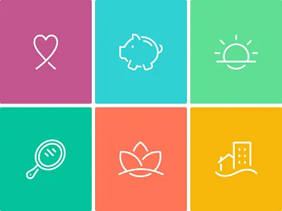 Gather Icons bank color healthcare heart home icon lily line mirror pig sun vector