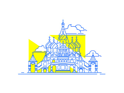 Saint Basils Cathedral - Moscow, Russia art blue branding clean design flat icon illustration logo design minimal vector yellow
