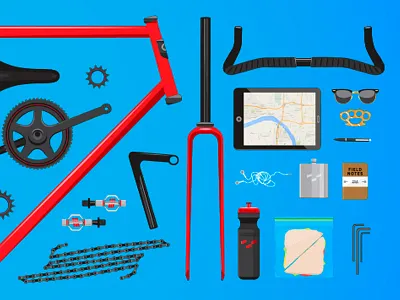 More Bike Pieces bicycle bike brass knuckles chain cycling field notes flask tools