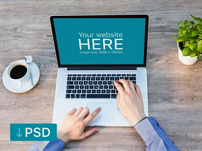 Macbook Mockup With Green Plant On Table apple free high resolution macbook mock up mockup photorealistic photoshop psd workspace