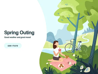 Spring Outing bike girl green illustration illustrator park tree
