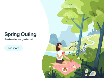 Spring Outing bike girl green illustration illustrator park tree
