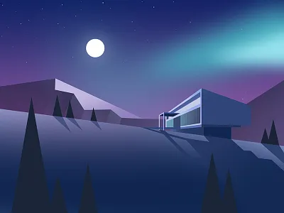Northern lights app branding flat gradient graphic house illustration illustrations minimalism mountain nature product product designer studio the glyph travel web web design web design website
