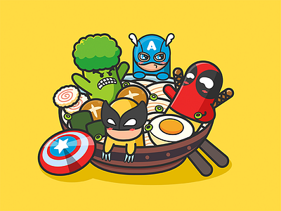 Super Hero-Illustrations america captain color deadpool hero hulk illustrations ramen super wolverine
