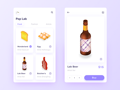Pop lab 2.5d app beer bread egg icon meat pork ui vegetable