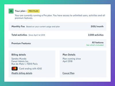 Forest Admin - Billing admin back office billing dashboard forest forest admin paln product purchase