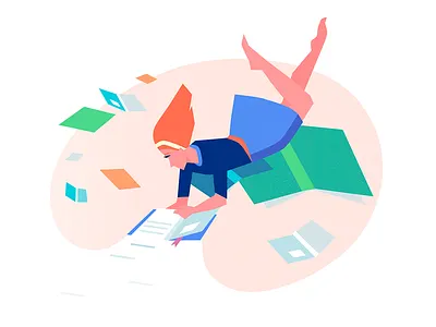 A universe of books - Illustration books colors design experience girl graphic illustration light vector