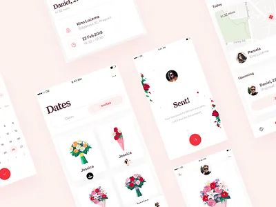 Romantic dating app - overview app application card cards clean date dating illustration ios minimal mobile ux