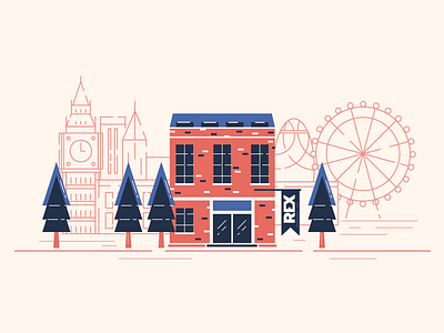 Office in London architecture brick clock illustration lab london rex tree