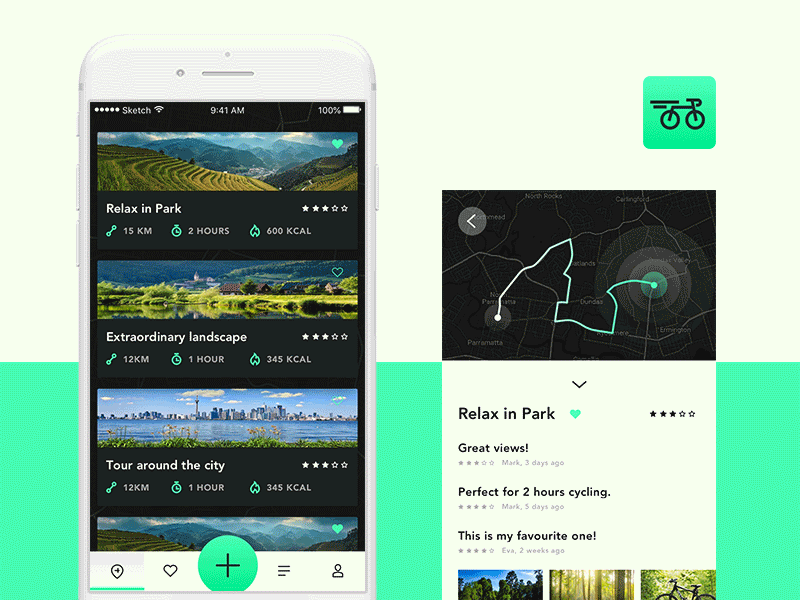 Bike App app bike design objectivity principle sketch ui ux