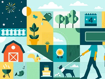 Camden Bicentennial Celebration bicentennial boston terrier camden celebration country country living farming fireworks illustration july 4 nature ohio small town summertime