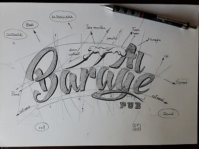 Al_Barage 3d branding concept creative design drawing forc ink lettering logo pub vector