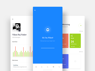 Voice Assistance & Profile android ask dashboard healthcare iphone pibot profile search ui ux voice x