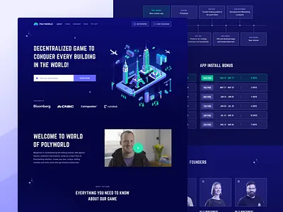 Polyworld ICO Landing Page blockchain cryptocurrency contribution ico crypto website decentralized mobile app game game user experience isometric illustration landing page ico token roadmap token ui ux visual clean design web design user interface