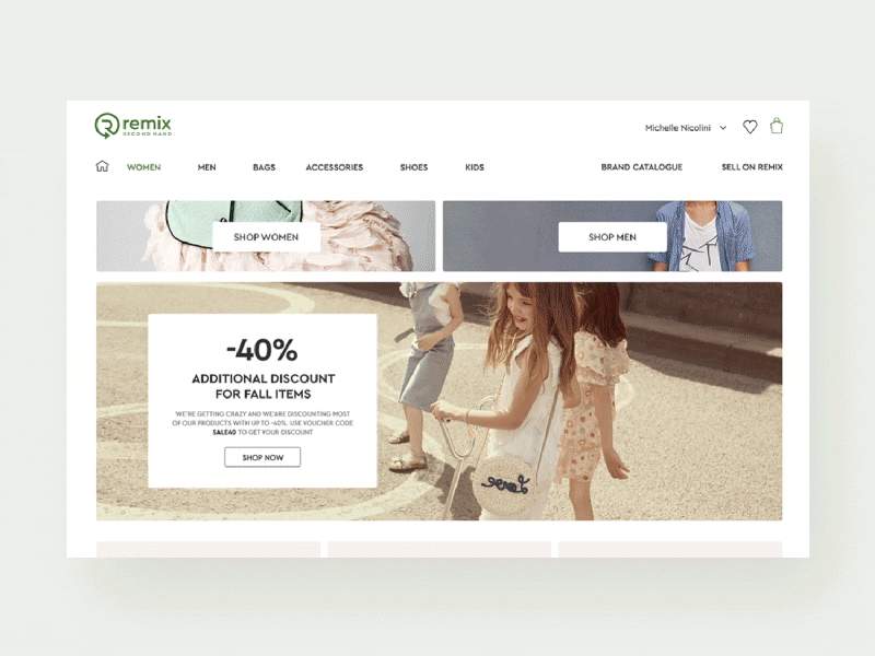Remixshop - Desktop 1366 landing page clean gif simple transitions ui ux