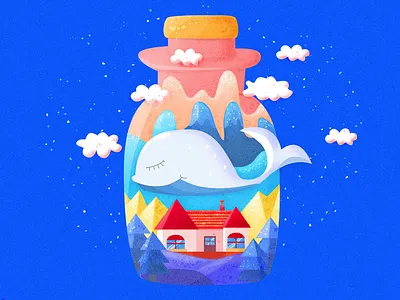 Glass World bottle darren glass hiwow illustrations mountain nature sketch texture ui design ux whale