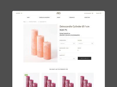 MD product page candles design ecommerce interior photography product shopping ui design ux design web design wholesale