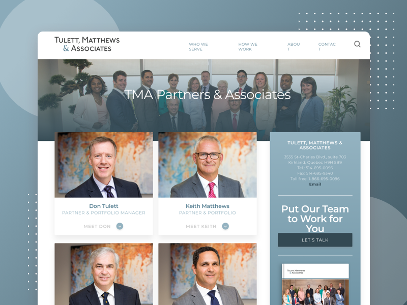 Example of Financial Advisor Team Page