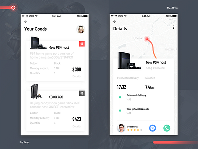 Receiving interface address app black express game goods route shopping time ui