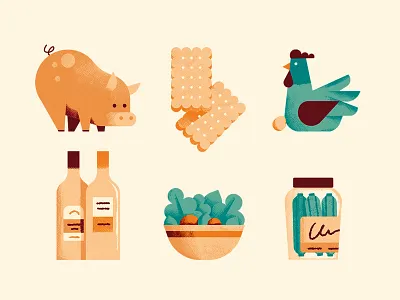 The Italian factory cookies daniele simonelli dsgn hen icons illustration pickles pig salad wine